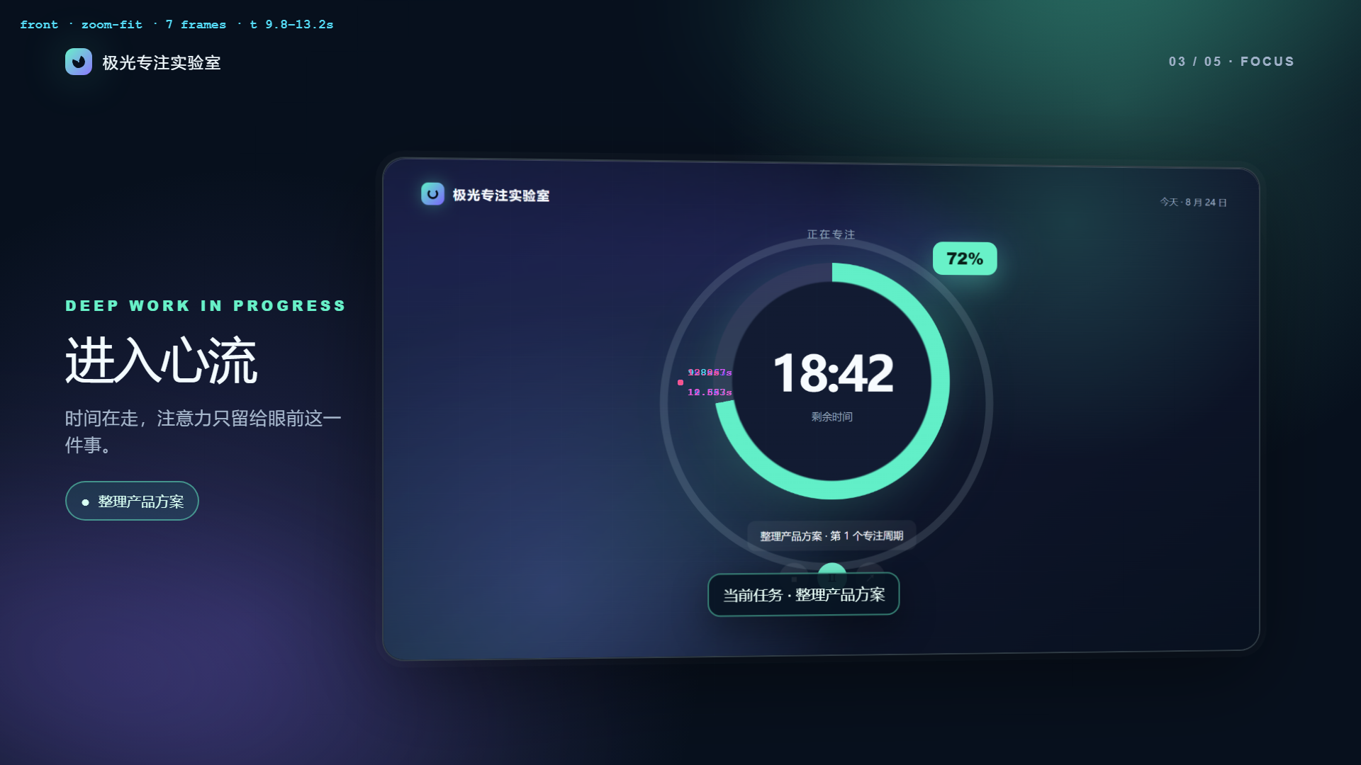 专注计时镜头的连续关键帧检查